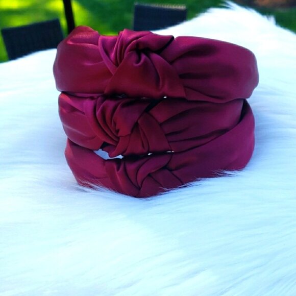 Satin Fabric Knot Headband in Burgundy - Picture 1 of 4